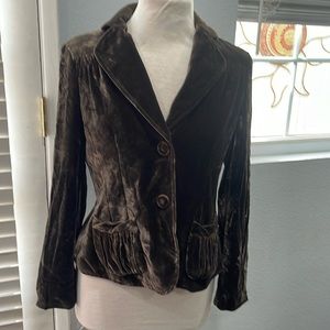 Brown velvet blazer size 4. Two buttons in front.